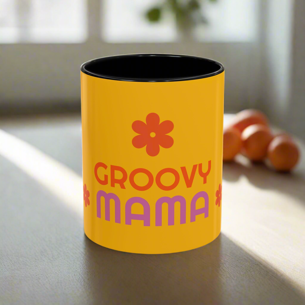 Groovy Mama Accent Coffee Mug - Fun Retro 11/15 oz Mug for Stylish Moms