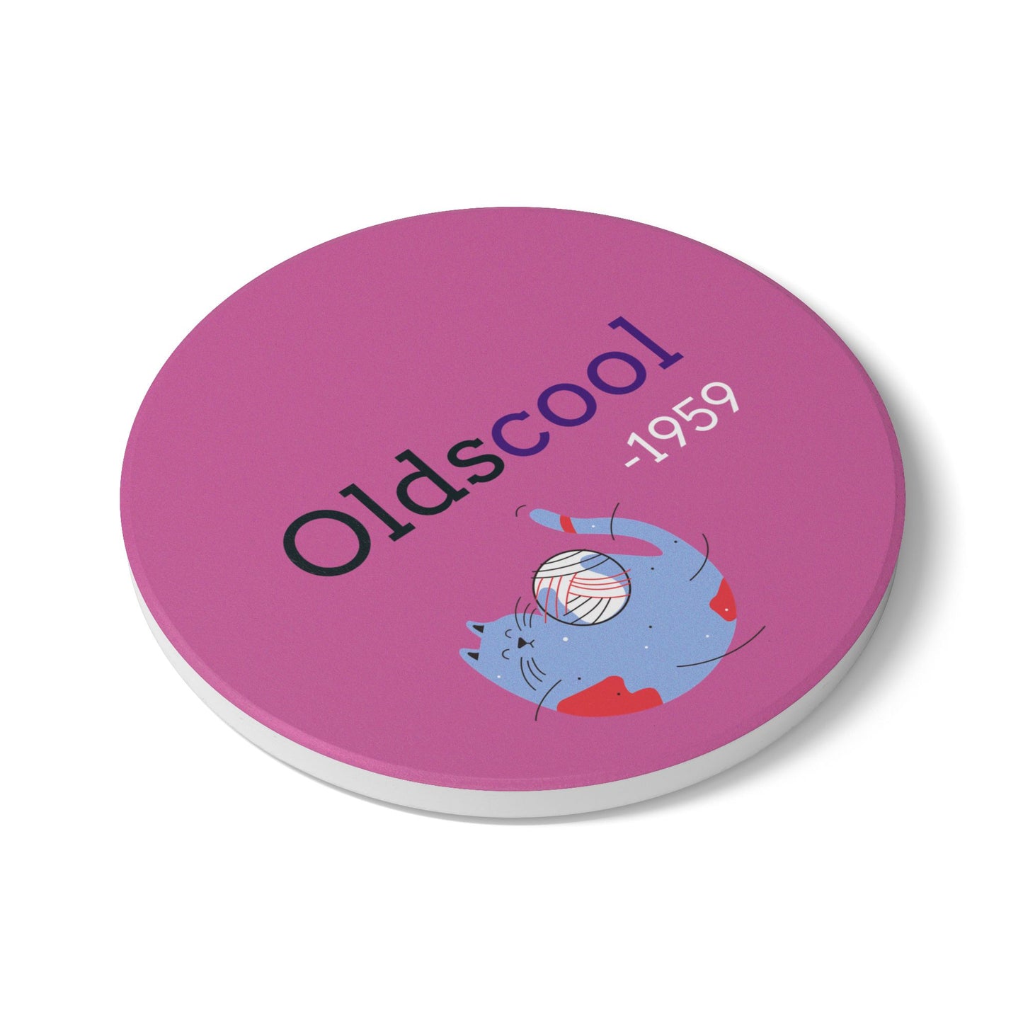 Oldschool Cat Lover Ceramic Coaster - Fun Vintage Home Decor