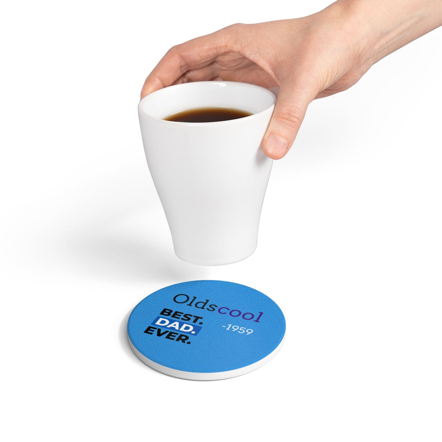 Oldschool Best Dad Ever Ceramic Coaster for Dad- Father's Day Gift Personalized