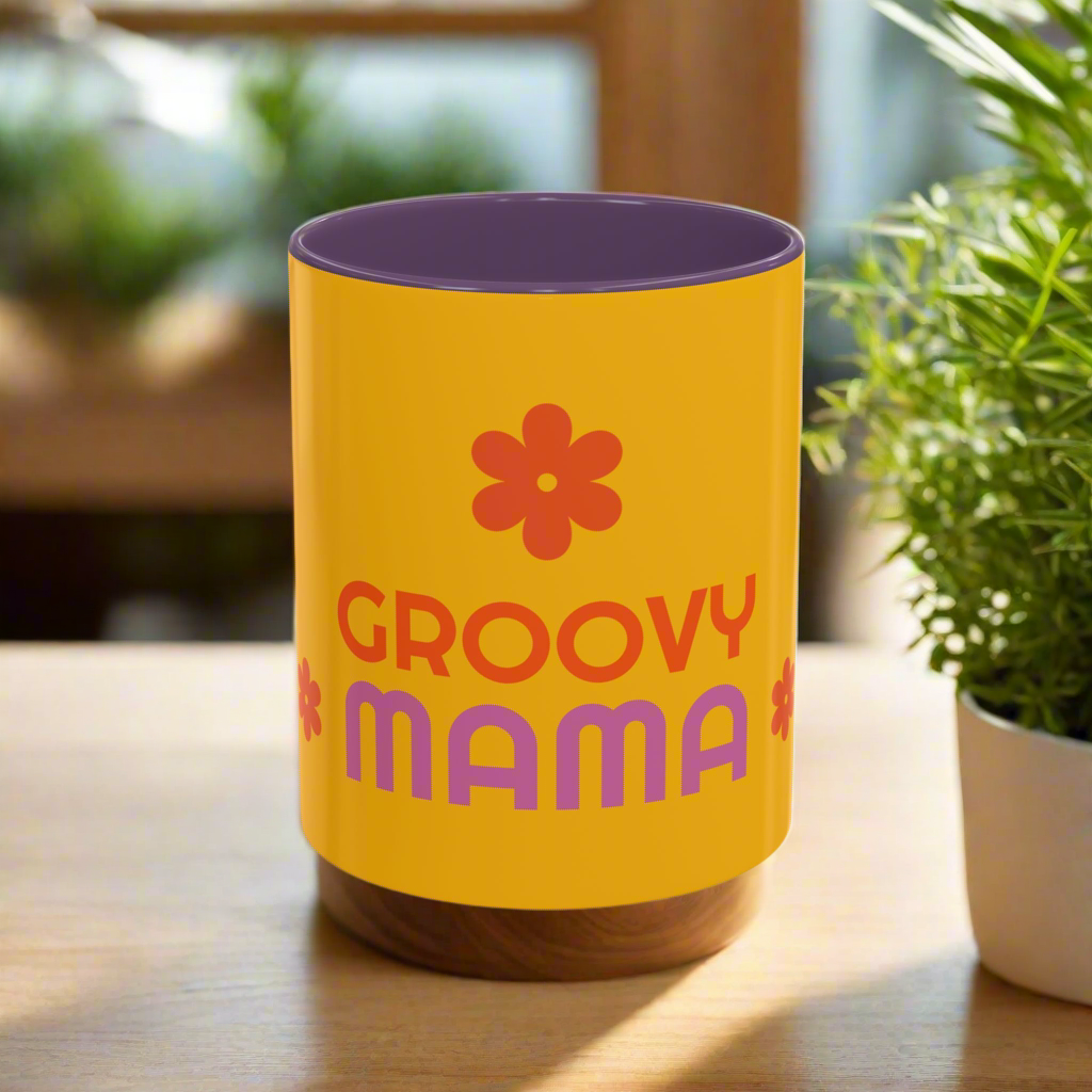 Groovy Mama Accent Coffee Mug - Fun Retro 11/15 oz Mug for Stylish Moms