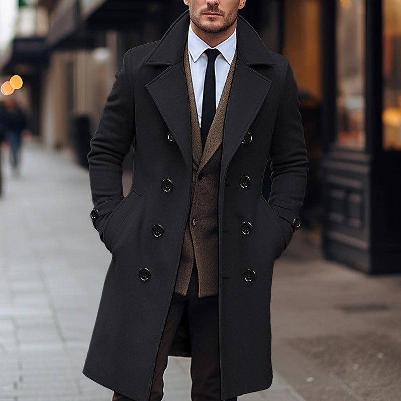 Fall Winter Men Woolen Coat Double Breasted Long