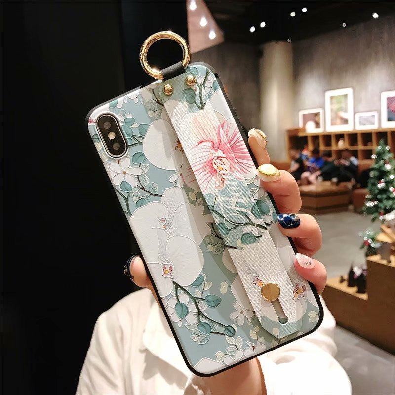 Embossed Vintage Flower For Phone Case Wrist Strap S24