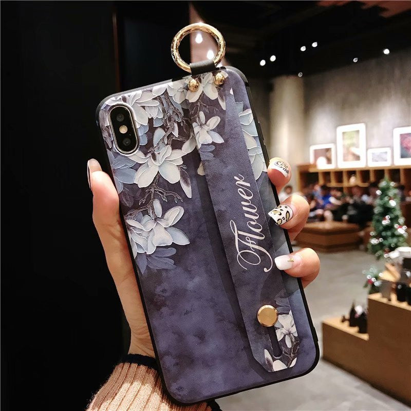 Embossed Vintage Flower For Phone Case Wrist Strap S24