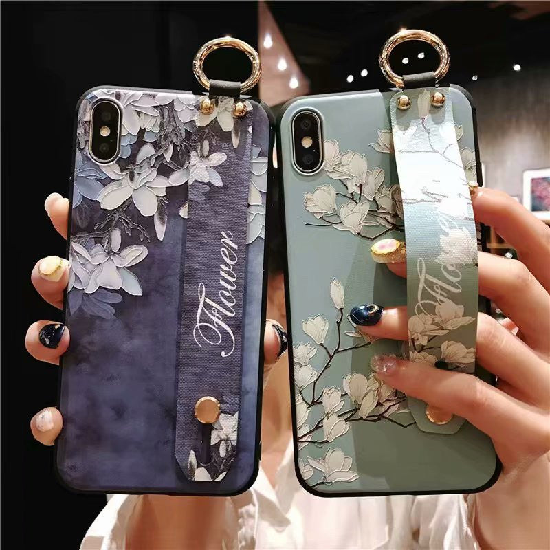 Embossed Vintage Flower For Phone Case Wrist Strap S24