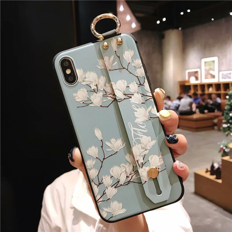 Embossed Vintage Flower For Phone Case Wrist Strap S24