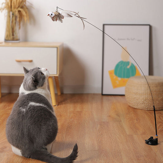 Wire Feather Long Rod Replaceable Cat Stick Toy