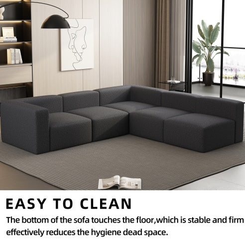 Modular Sectional Sofa Sleeper Couch, Sectional Sofa With Chaise And Ottoman, Convertible U Shaped Modular Sofa Set. Compressed Sponge, Dark Grey