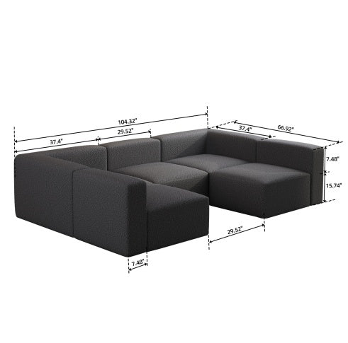 Modular Sectional Sofa Sleeper Couch, Sectional Sofa With Chaise And Ottoman, Convertible U Shaped Modular Sofa Set. Compressed Sponge, Dark Grey