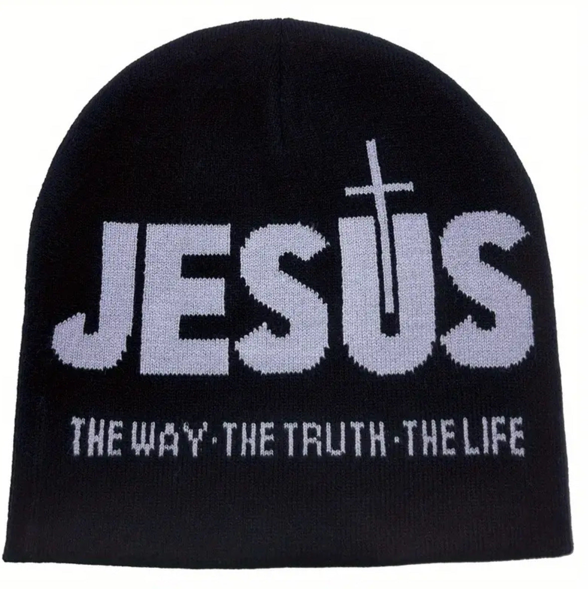 Jacquard Brimless Knitted Hat JESUS Letters Autumn And Winter Wool Sleeve Cap