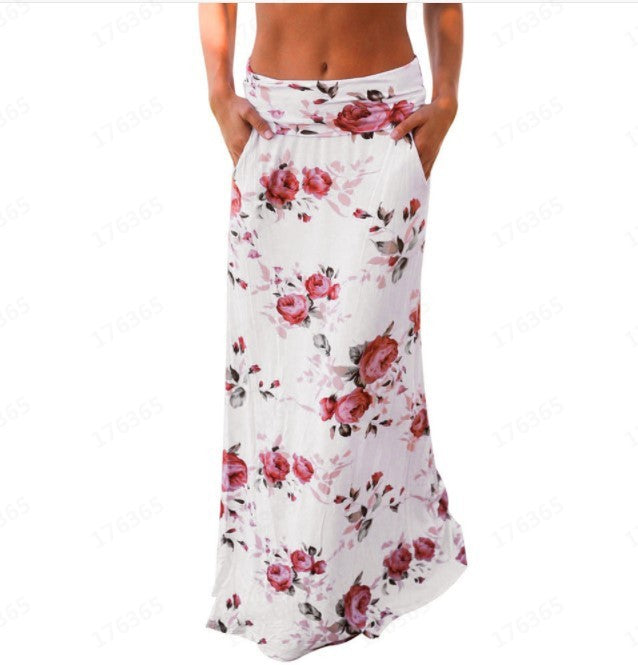 Fashion And Elegant Floral High Waist Bag Hip Print Long Skirt