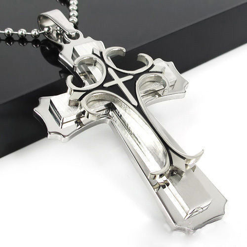 Cross Pendant Silver Gold Black Stainless Steel