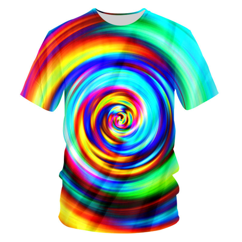 3D Colorful Psychedelic Digital Printing Floral Sweat-wicking Breathable Short Sleeve Casual T-shirt