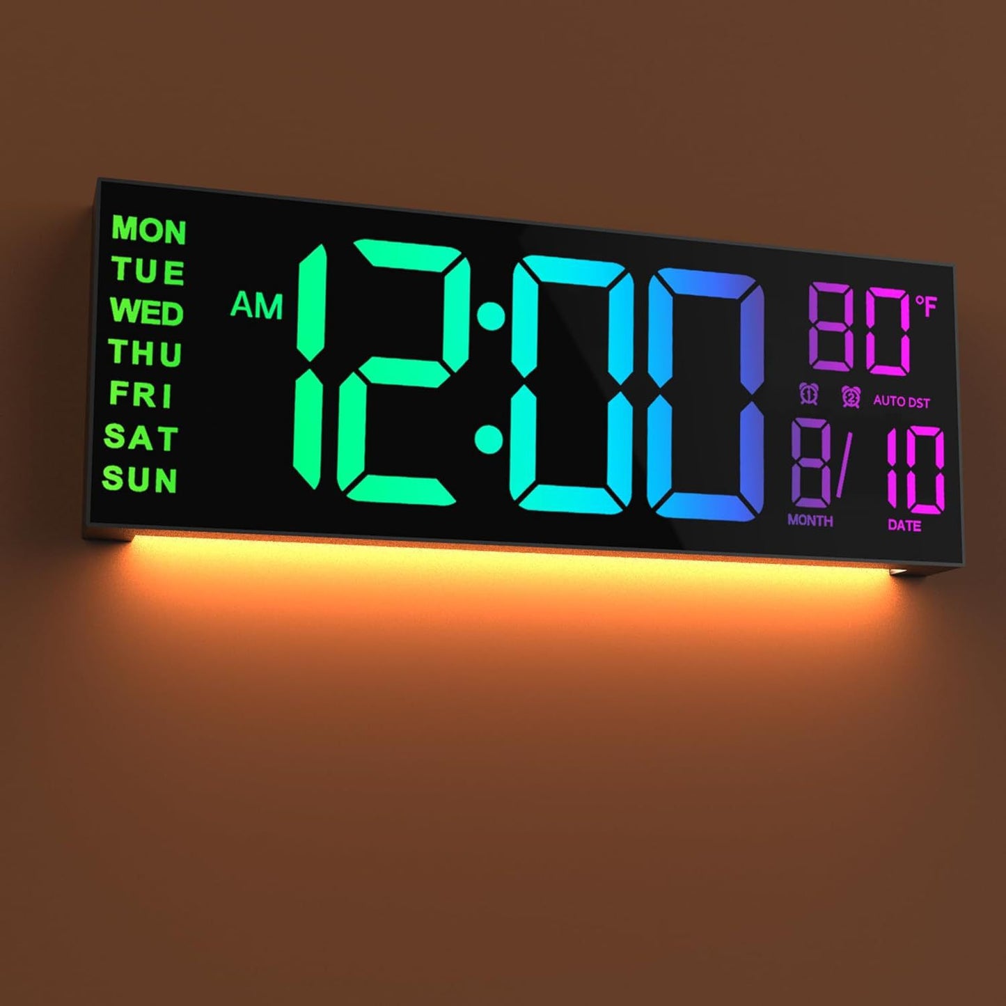 Large Digital Wall Clock with Remote Control Big LED/Dual Alarm/8 RGB Colors Digital Alarm Clock Electronic Watch