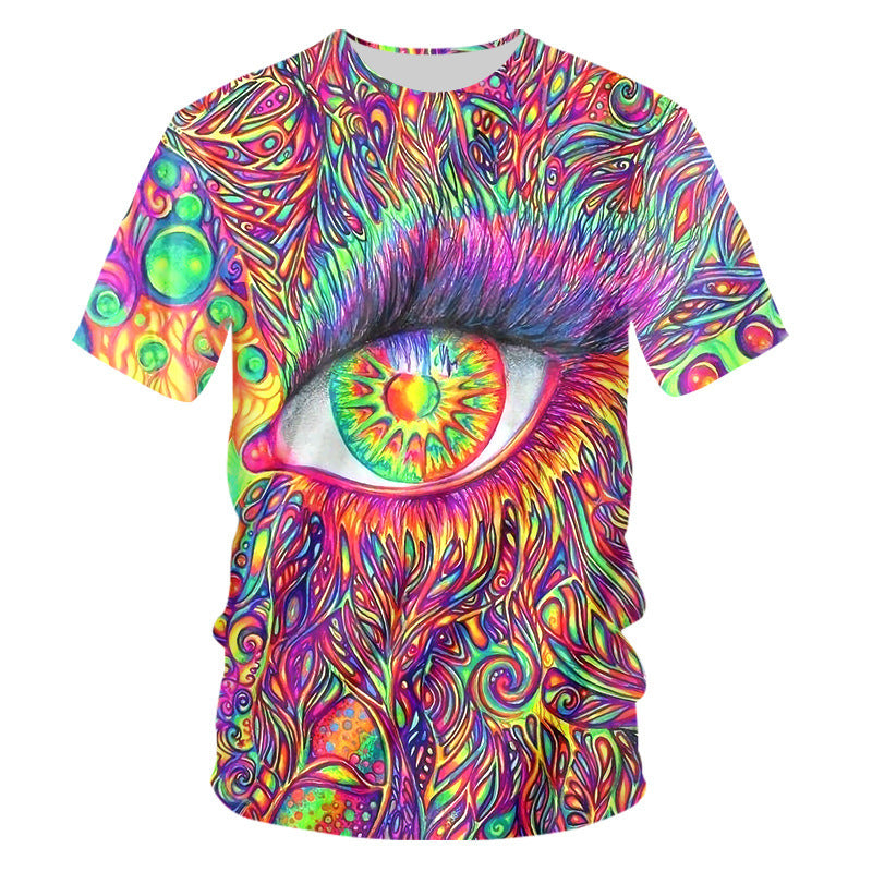 3D Colorful Psychedelic Digital Printing Floral Sweat-wicking Breathable Short Sleeve Casual T-shirt