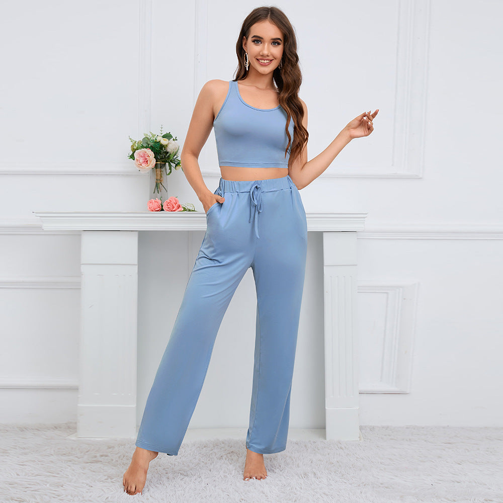 Women's Fashion Camisole Coat Wide Leg Pants Suit