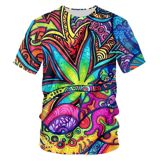 3D Colorful Psychedelic Digital Printing Floral Sweat-wicking Breathable Short Sleeve Casual T-shirt