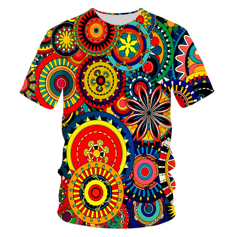 3D Colorful Psychedelic Digital Printing Floral Sweat-wicking Breathable Short Sleeve Casual T-shirt