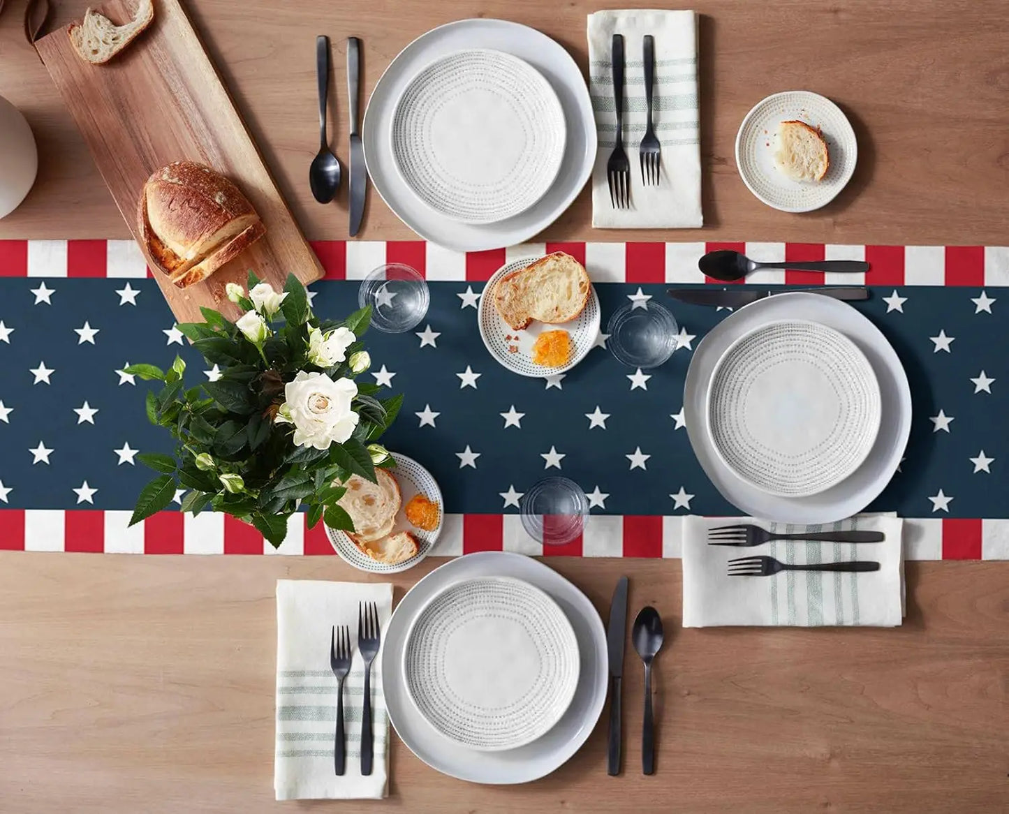 Independence Day 4th of July Linen Table Runners Dresser Scarf Table Decor Farmhouse Washable Kitchen Dinner Holiday Party Decor