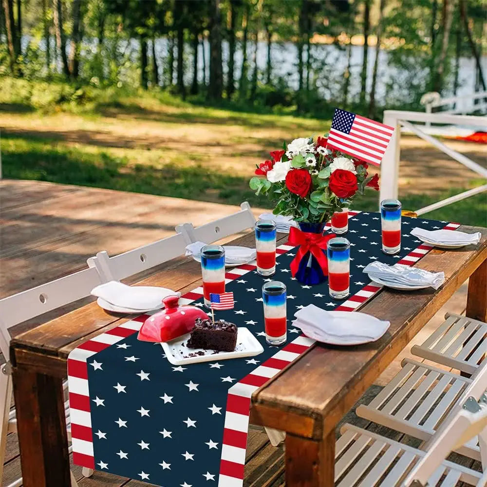 Independence Day 4th of July Linen Table Runners Dresser Scarf Table Decor Farmhouse Washable Kitchen Dinner Holiday Party Decor