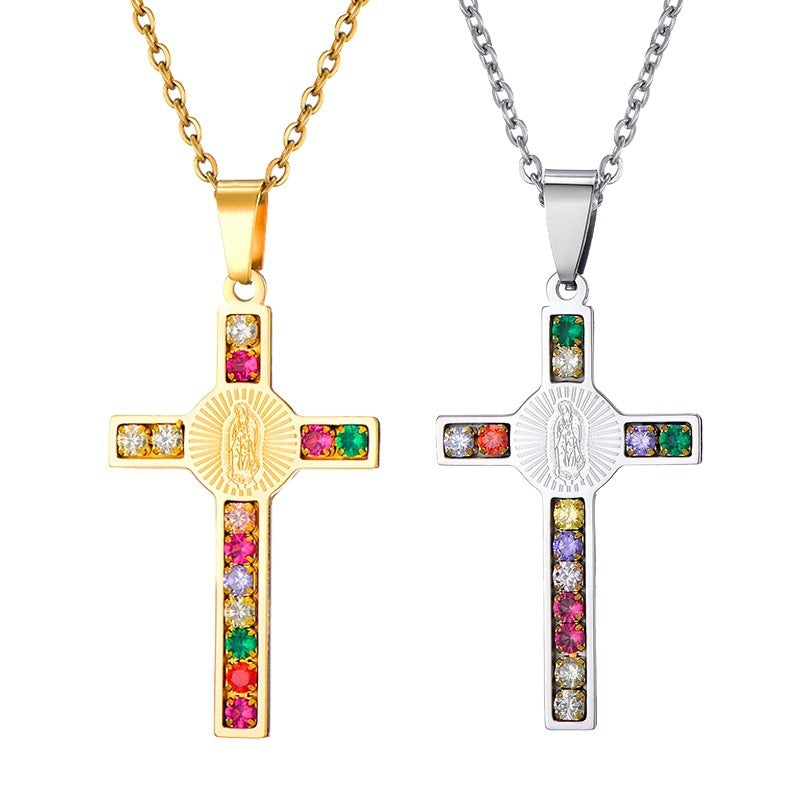 Stainless Steel Virgin Mary Cross Pendant