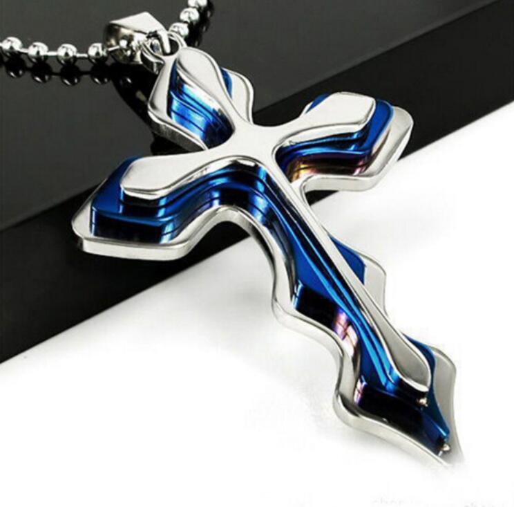 Cross Pendant Silver Gold Black Stainless Steel