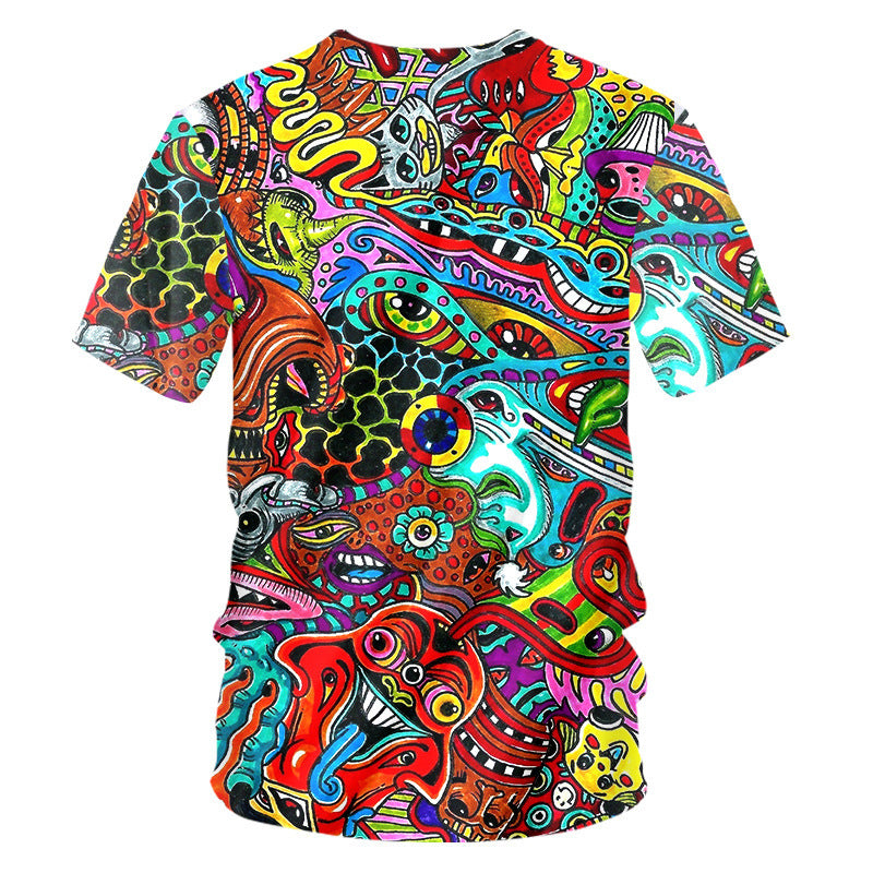 3D Colorful Psychedelic Digital Printing Floral Sweat-wicking Breathable Short Sleeve Casual T-shirt