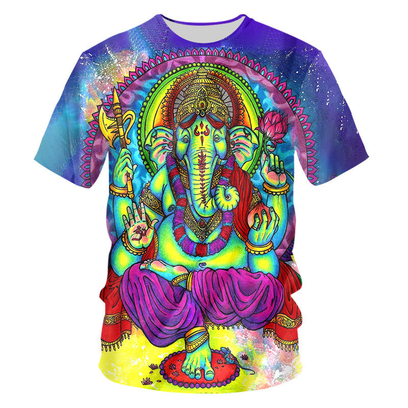 3D Colorful Psychedelic Digital Printing Floral Sweat-wicking Breathable Short Sleeve Casual T-shirt