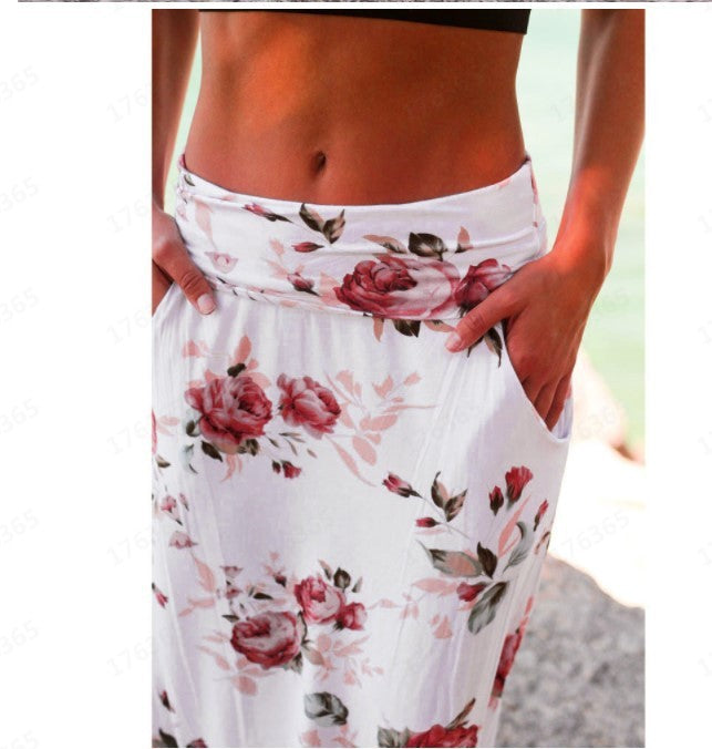 Fashion And Elegant Floral High Waist Bag Hip Print Long Skirt