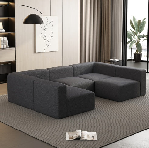 Modular Sectional Sofa Sleeper Couch, Sectional Sofa With Chaise And Ottoman, Convertible U Shaped Modular Sofa Set. Compressed Sponge, Dark Grey