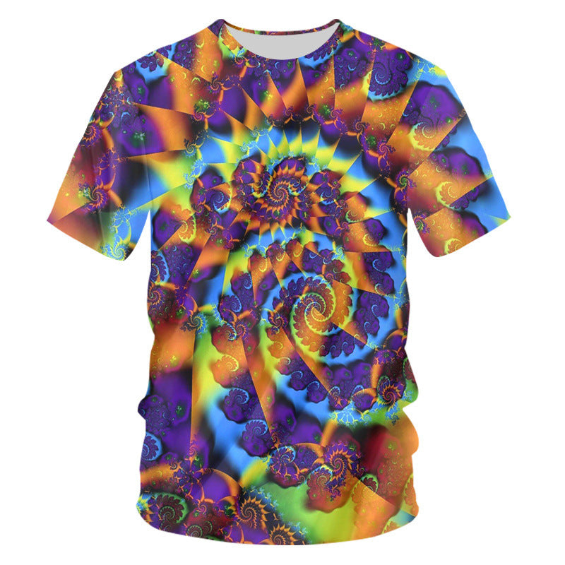 3D Colorful Psychedelic Digital Printing Floral Sweat-wicking Breathable Short Sleeve Casual T-shirt